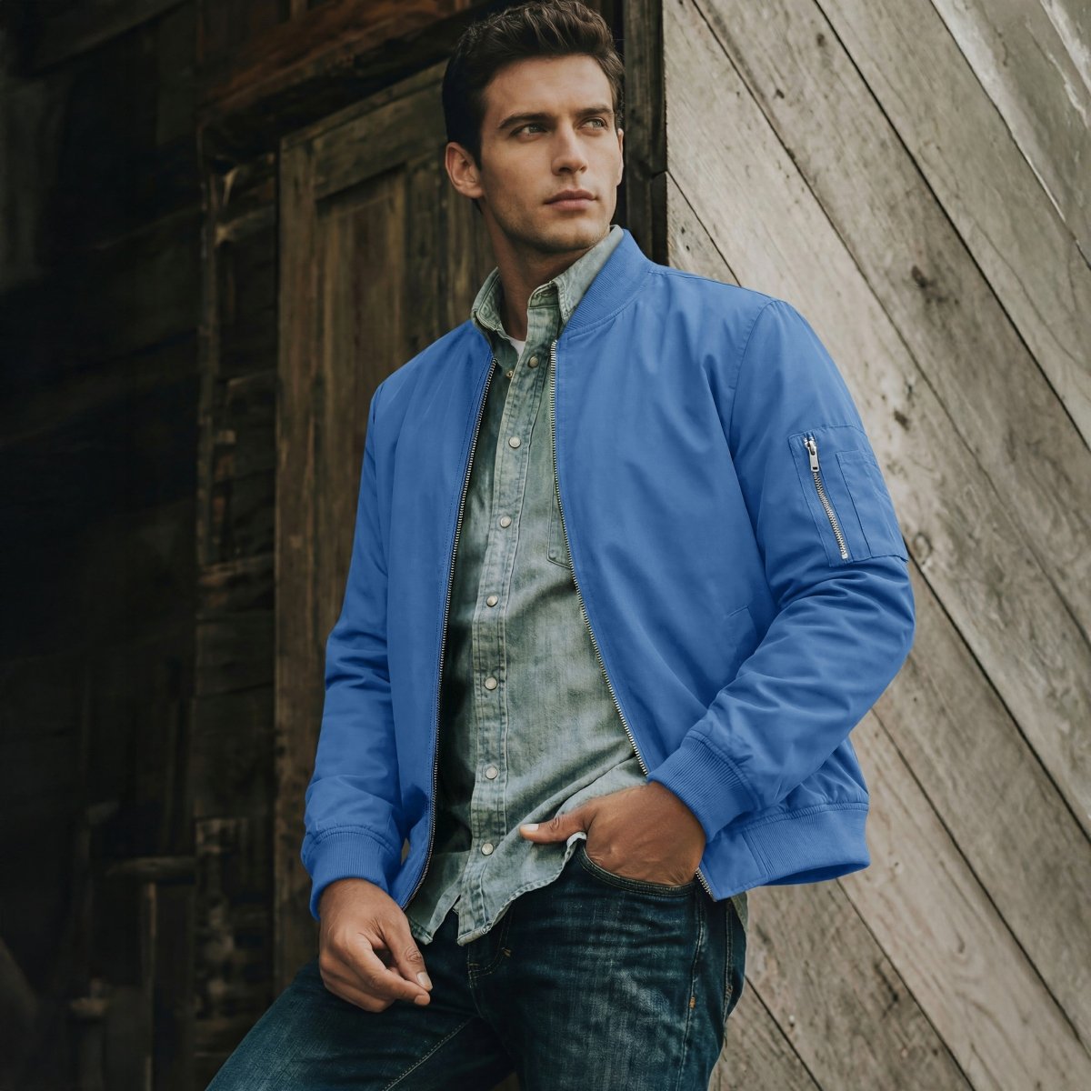 TACVASEN Royal Blue Men's Lightweight Multi Pocket Jacket - Bomber Windbreaker for Work