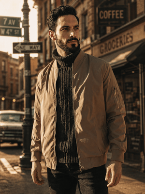 TACVASEN Khaki Men's Lightweight Multi Pocket Jacket - Bomber Windbreaker for Work
