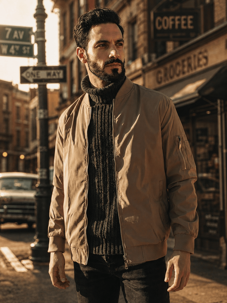 TACVASEN Khaki Men's Lightweight Multi Pocket Jacket - Bomber Windbreaker for Work