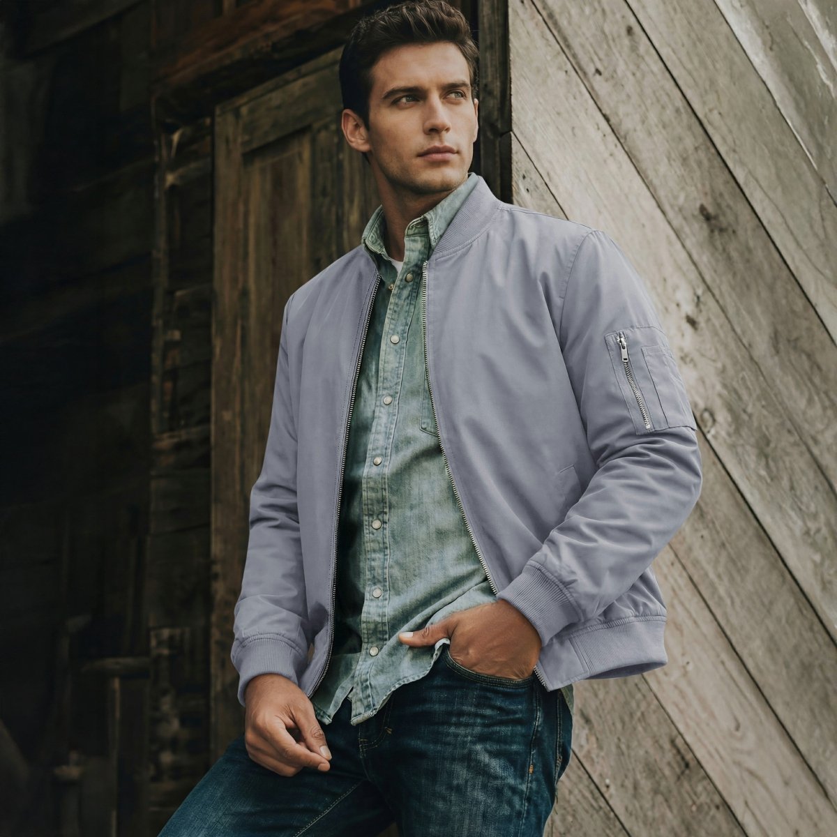 TACVASEN Light Grey Men's Lightweight Multi Pocket Jacket - Bomber Windbreaker for Work