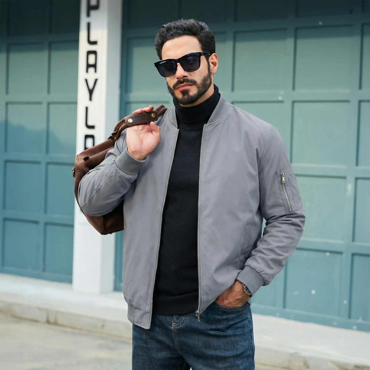 TACVASEN Light Grey Men's Lightweight Multi Pocket Jacket - Bomber Windbreaker for Work