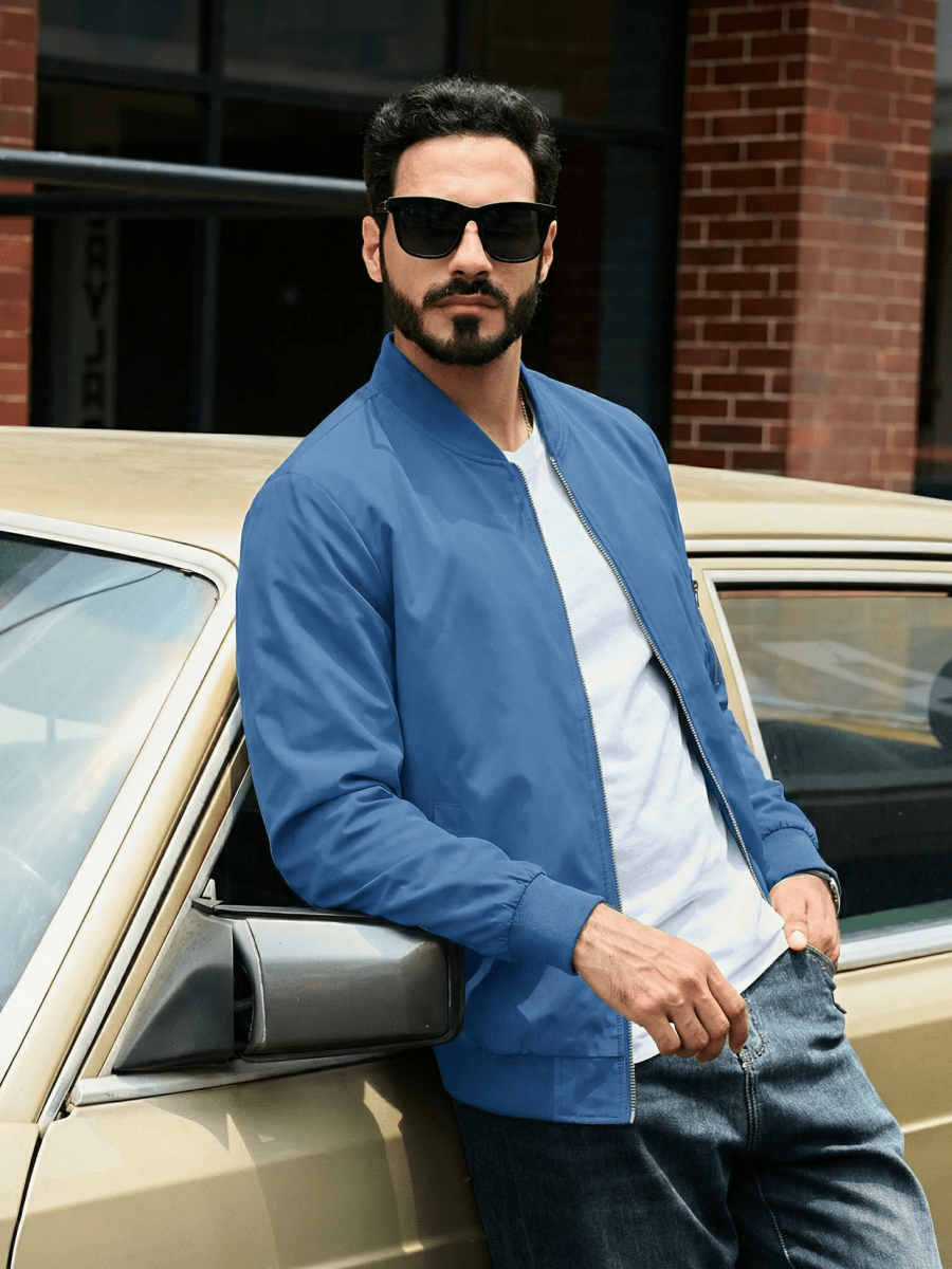 TACVASEN Royal Blue Men's Lightweight Multi Pocket Jacket - Bomber Windbreaker for Work