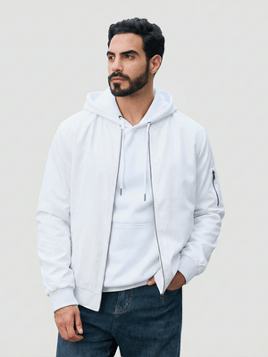 TACVASEN White Men's Lightweight Multi Pocket Jacket - Bomber Windbreaker for Work