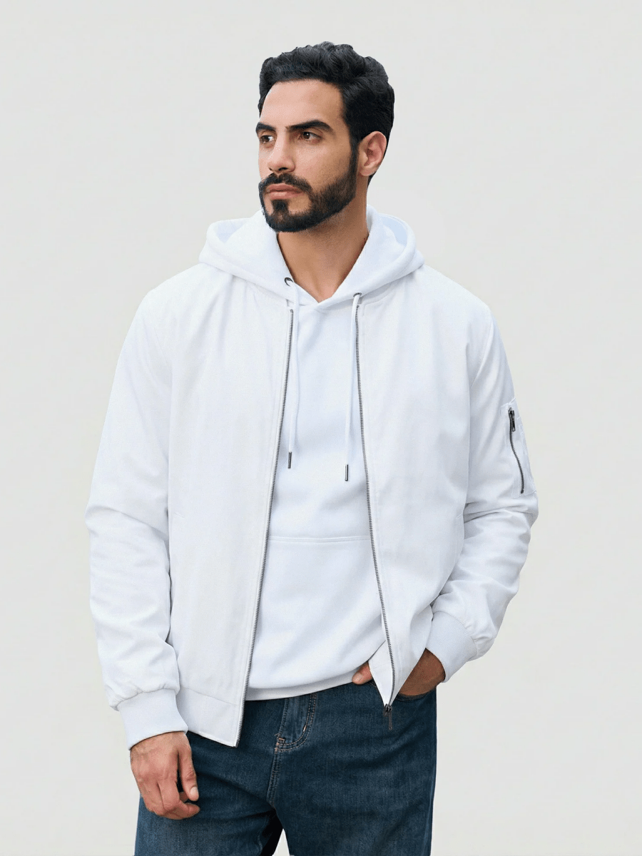 TACVASEN White Men's Lightweight Multi Pocket Jacket - Bomber Windbreaker for Work