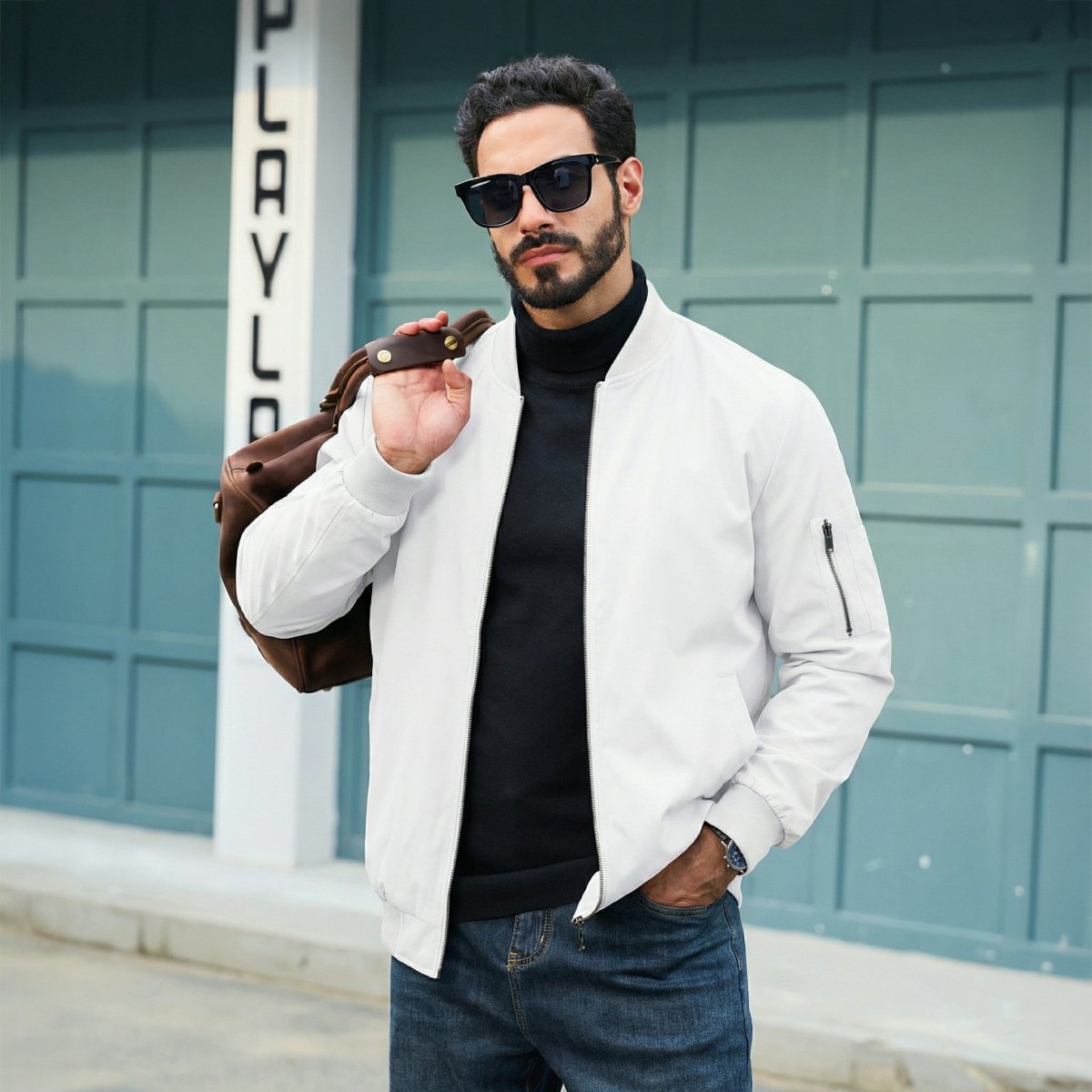 TACVASEN White Men's Lightweight Multi Pocket Jacket - Bomber Windbreaker for Work