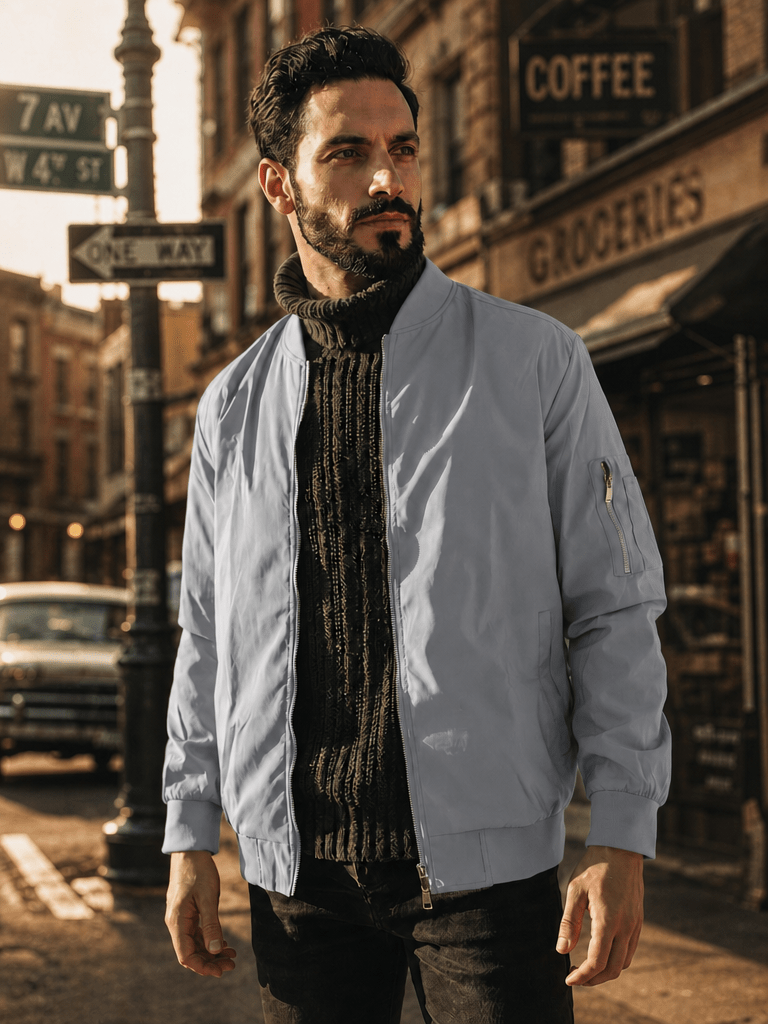 TACVASEN Light Grey Men's Lightweight Multi Pocket Jacket - Bomber Windbreaker for Work