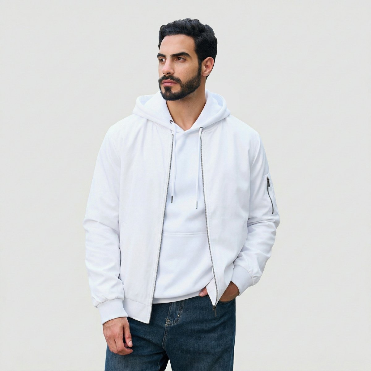 TACVASEN White Men's Lightweight Multi Pocket Jacket - Bomber Windbreaker for Work