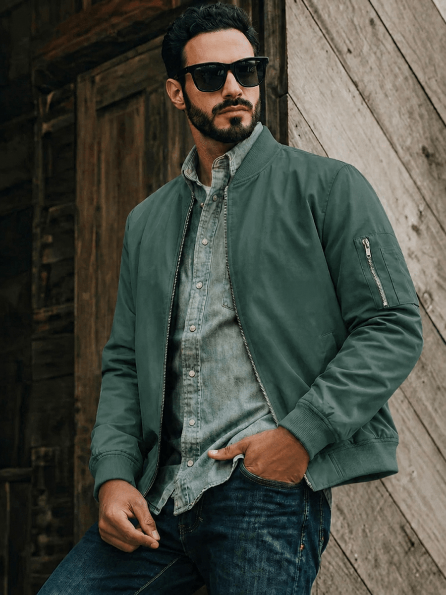 TACVASEN Army Green Men's Lightweight Multi Pocket Jacket - Bomber Windbreaker for Work