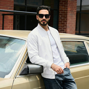 TACVASEN White Men's Lightweight Multi Pocket Jacket - Bomber Windbreaker for Work