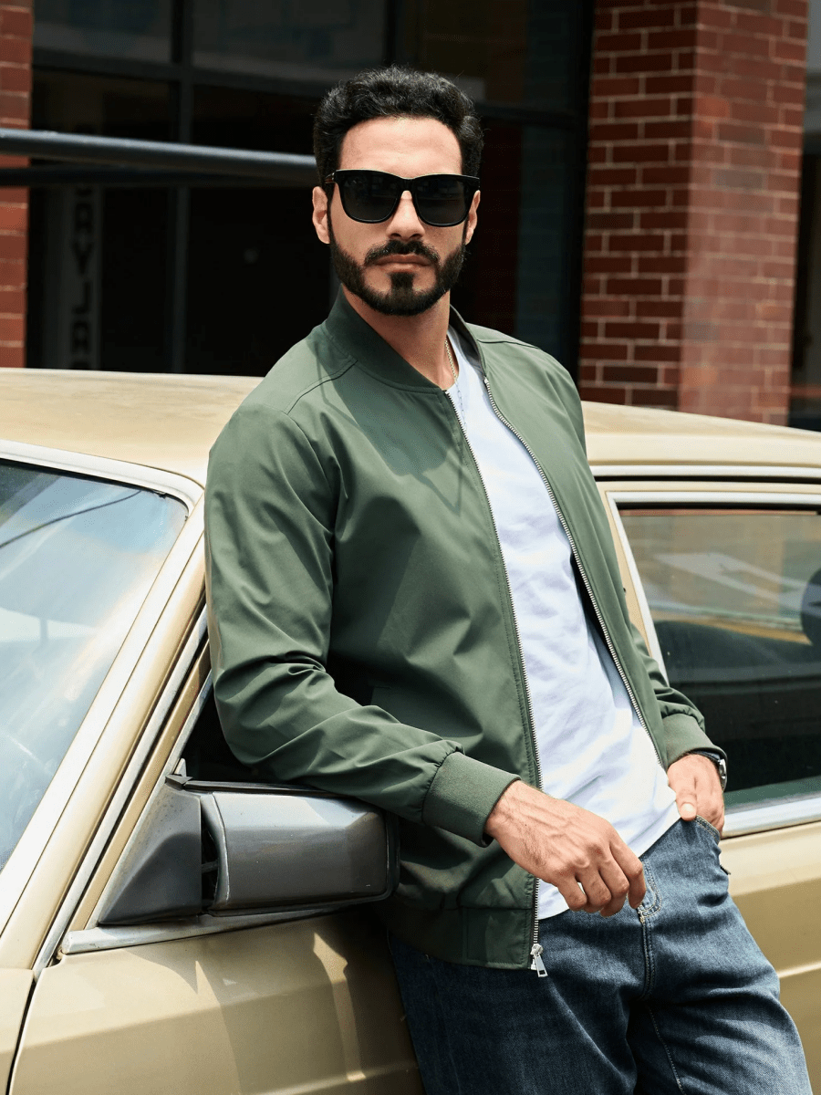 TACVASEN Army Green Men's Lightweight Multi Pocket Jacket - Bomber Windbreaker for Work