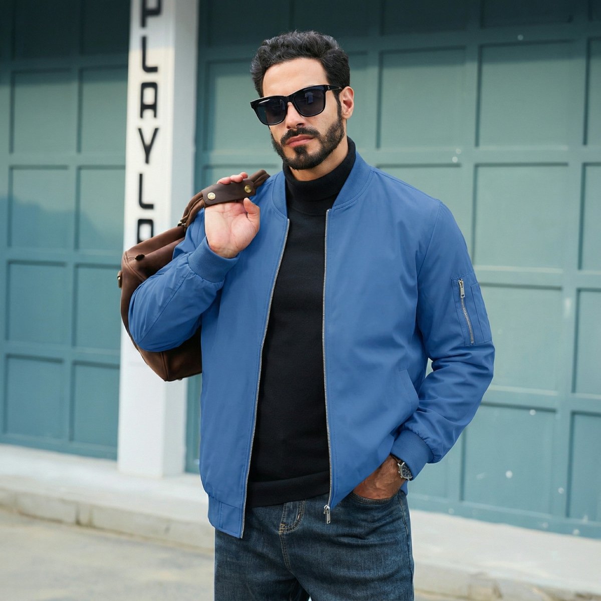 TACVASEN Royal Blue Men's Lightweight Multi Pocket Jacket - Bomber Windbreaker for Work