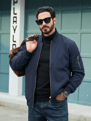 TACVASEN Navy Blue Men's Lightweight Multi Pocket Jacket - Bomber Windbreaker for Work