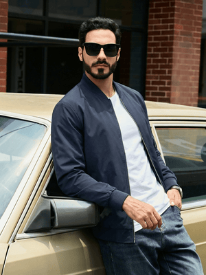 TACVASEN Navy Blue Men's Lightweight Multi Pocket Jacket - Bomber Windbreaker for Work