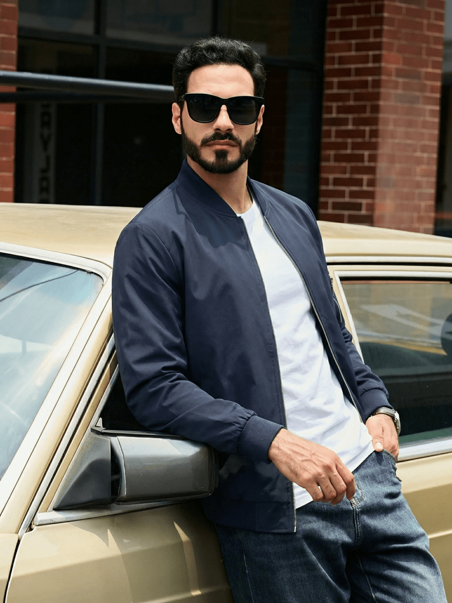 TACVASEN Navy Blue Men's Lightweight Multi Pocket Jacket - Bomber Windbreaker for Work