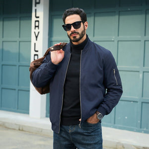 TACVASEN Navy Blue Men's Lightweight Multi Pocket Jacket - Bomber Windbreaker for Work