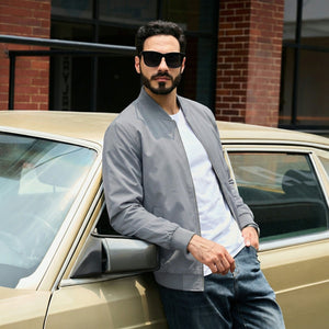 TACVASEN Light Grey Men's Lightweight Multi Pocket Jacket - Bomber Windbreaker for Work