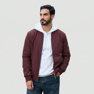 TACVASEN Wine Red Men's Lightweight Multi Pocket Jacket - Bomber Windbreaker for Work