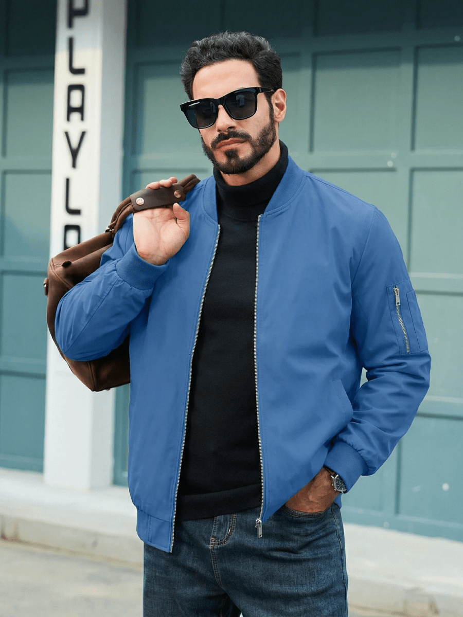 TACVASEN Royal Blue Men's Lightweight Multi Pocket Jacket - Bomber Windbreaker for Work