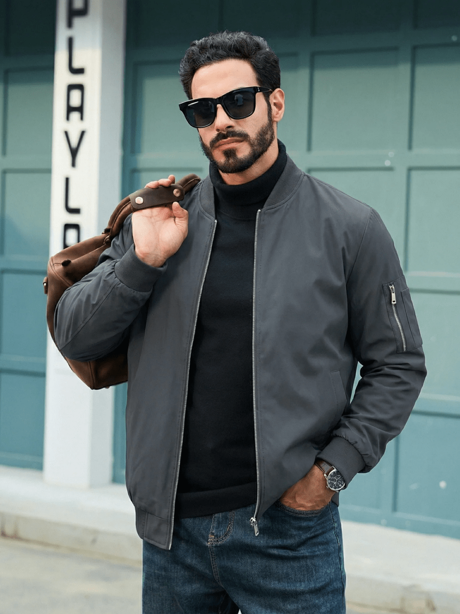 TACVASEN Dark Grey Men's Lightweight Multi Pocket Jacket - Bomber Windbreaker for Work
