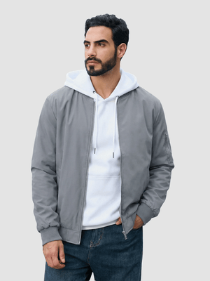 TACVASEN Light Grey Men's Lightweight Multi Pocket Jacket - Bomber Windbreaker for Work
