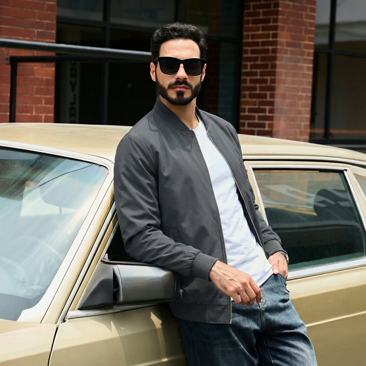 TACVASEN Dark Grey Men's Lightweight Multi Pocket Jacket - Bomber Windbreaker for Work
