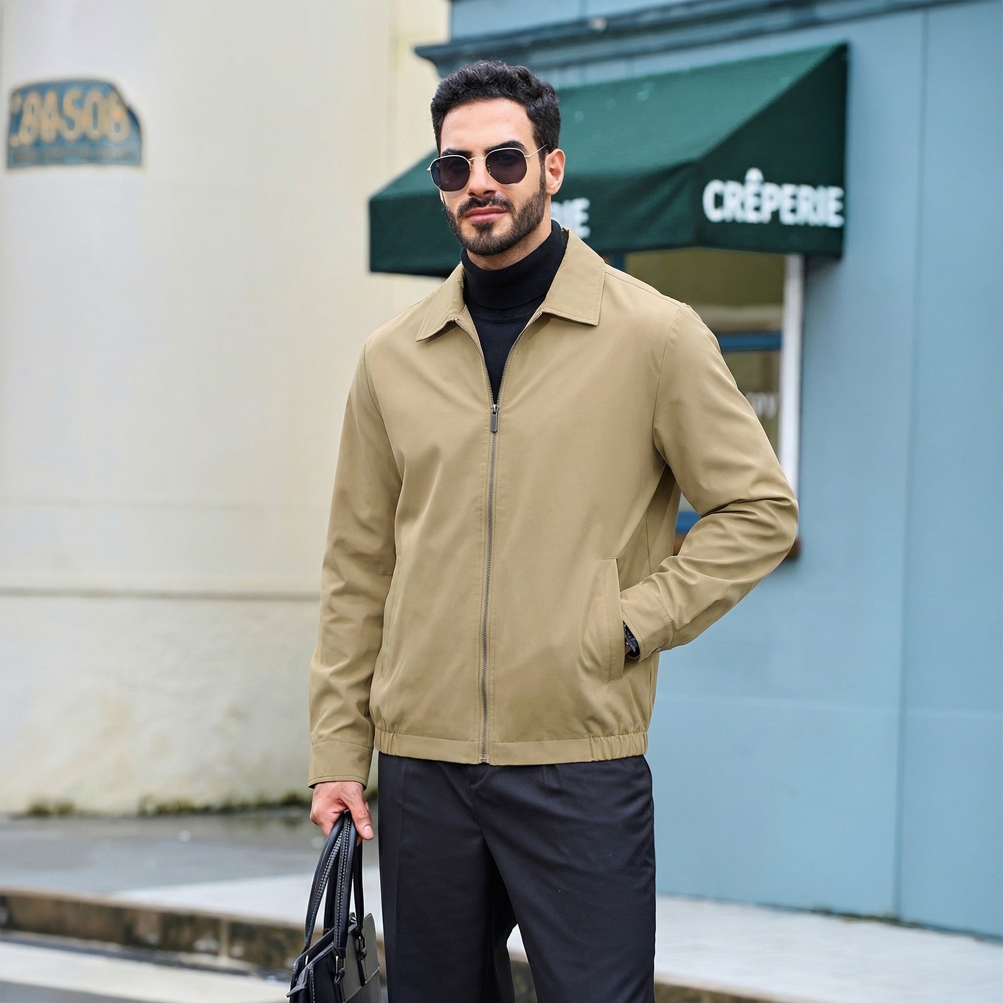 TACVASEN Khaki Men's Lightweight Spring Jacket Lapel Collar Coat
