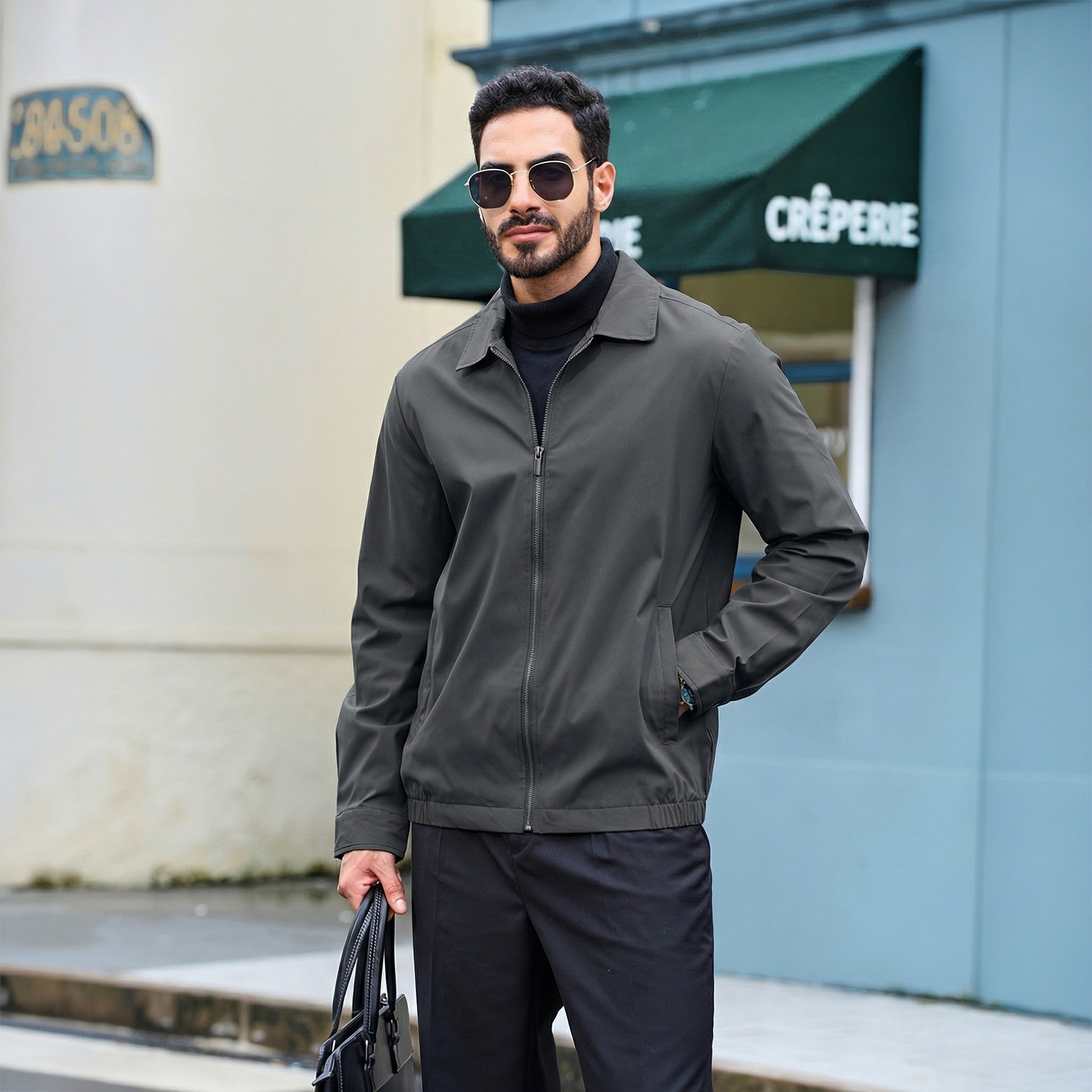 TACVASEN Dark Grey Men's Lightweight Spring Jacket Lapel Collar Coat