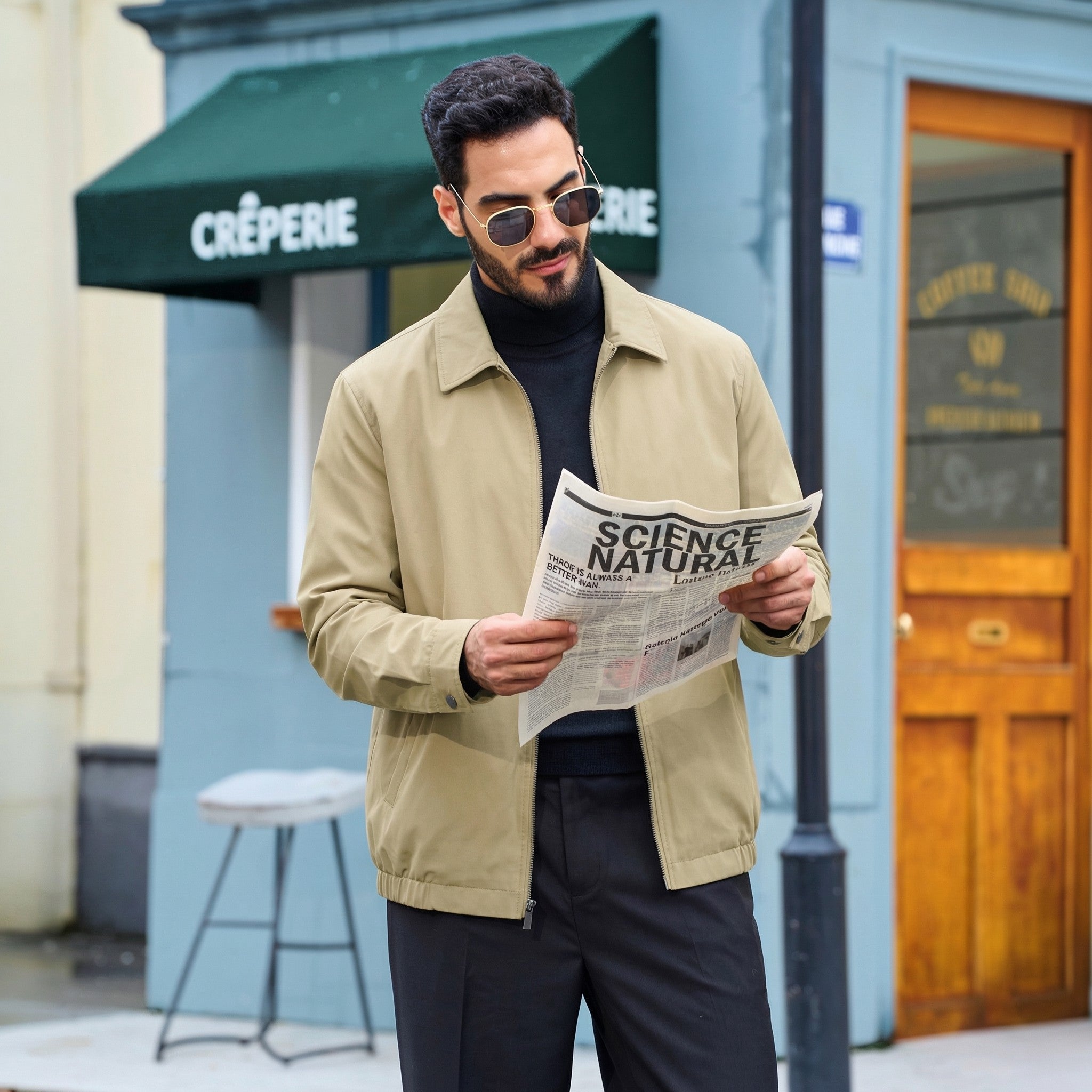 TACVASEN Khaki Men's Lightweight Spring Jacket Lapel Collar Coat