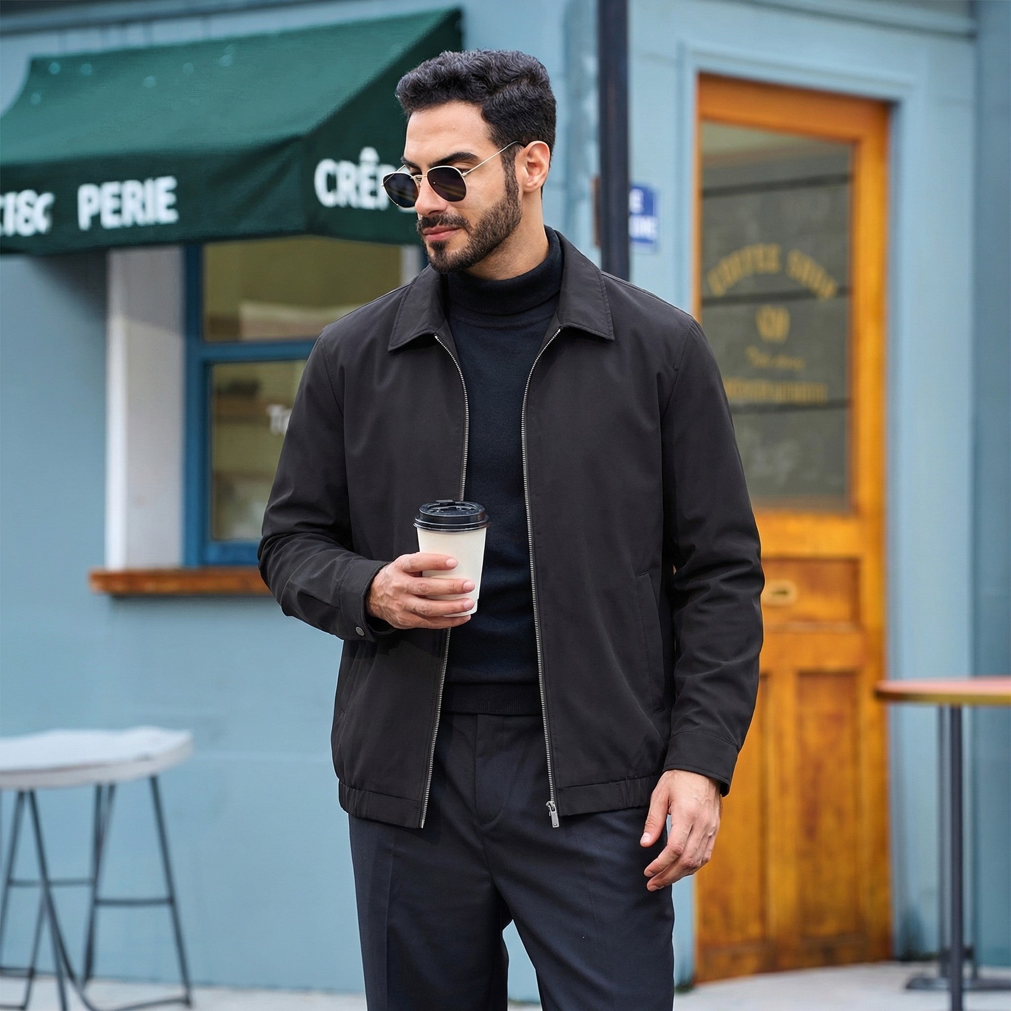 TACVASEN Black Men's Lightweight Spring Jacket Lapel Collar Coat