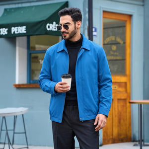 TACVASEN Blue Green Men's Lightweight Spring Jacket Lapel Collar Coat