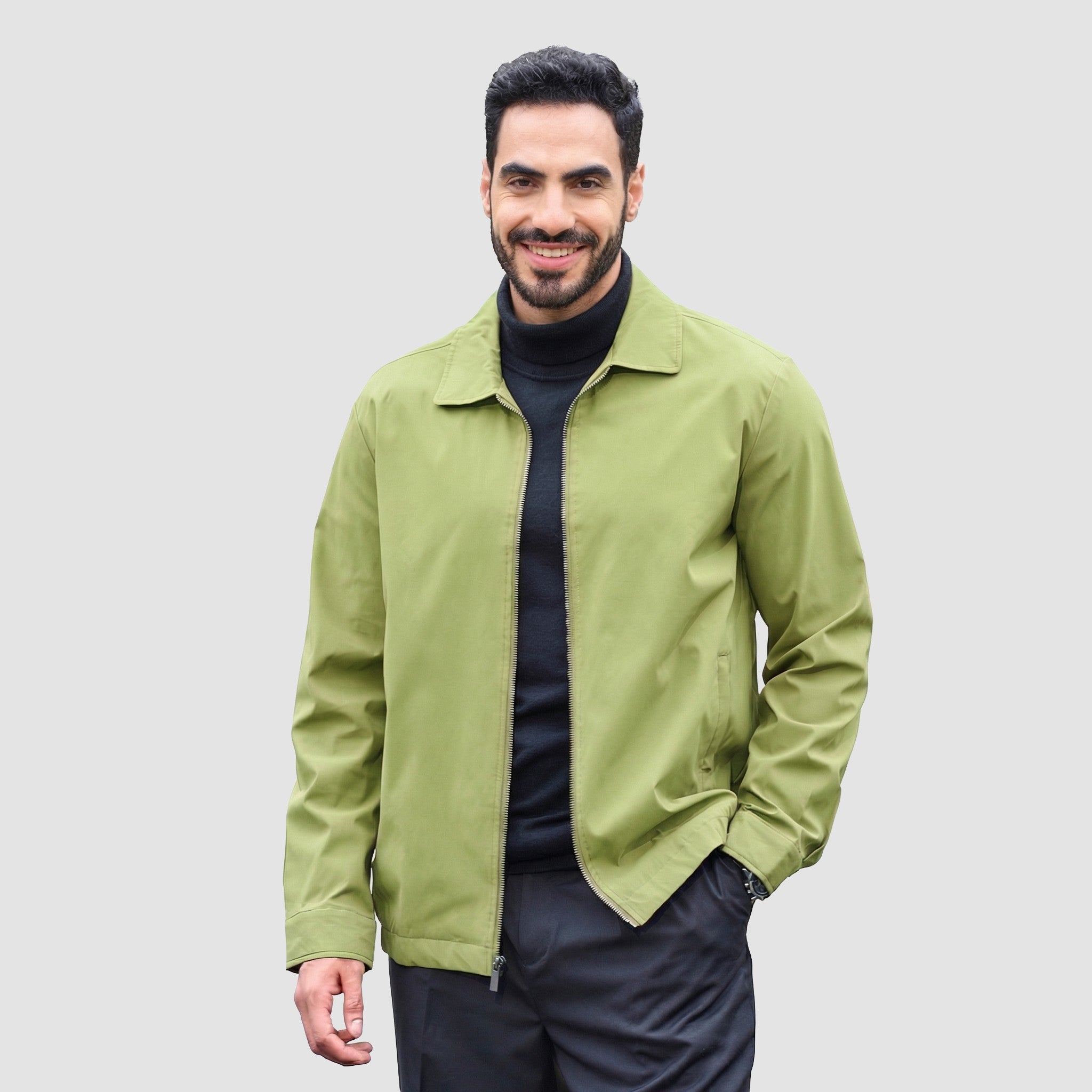 TACVASEN Olive Green Men's Lightweight Spring Jacket Lapel Collar Coat