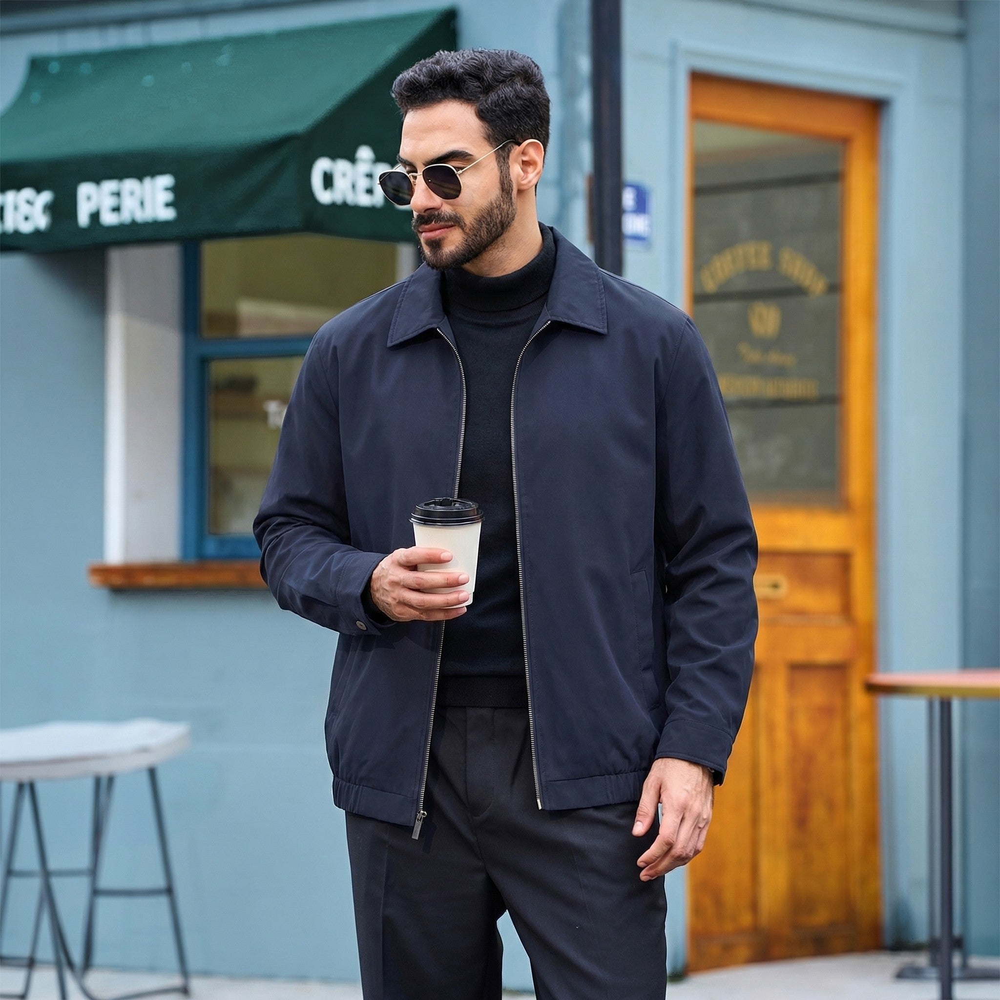 TACVASEN Navy Men's Lightweight Spring Jacket Lapel Collar Coat
