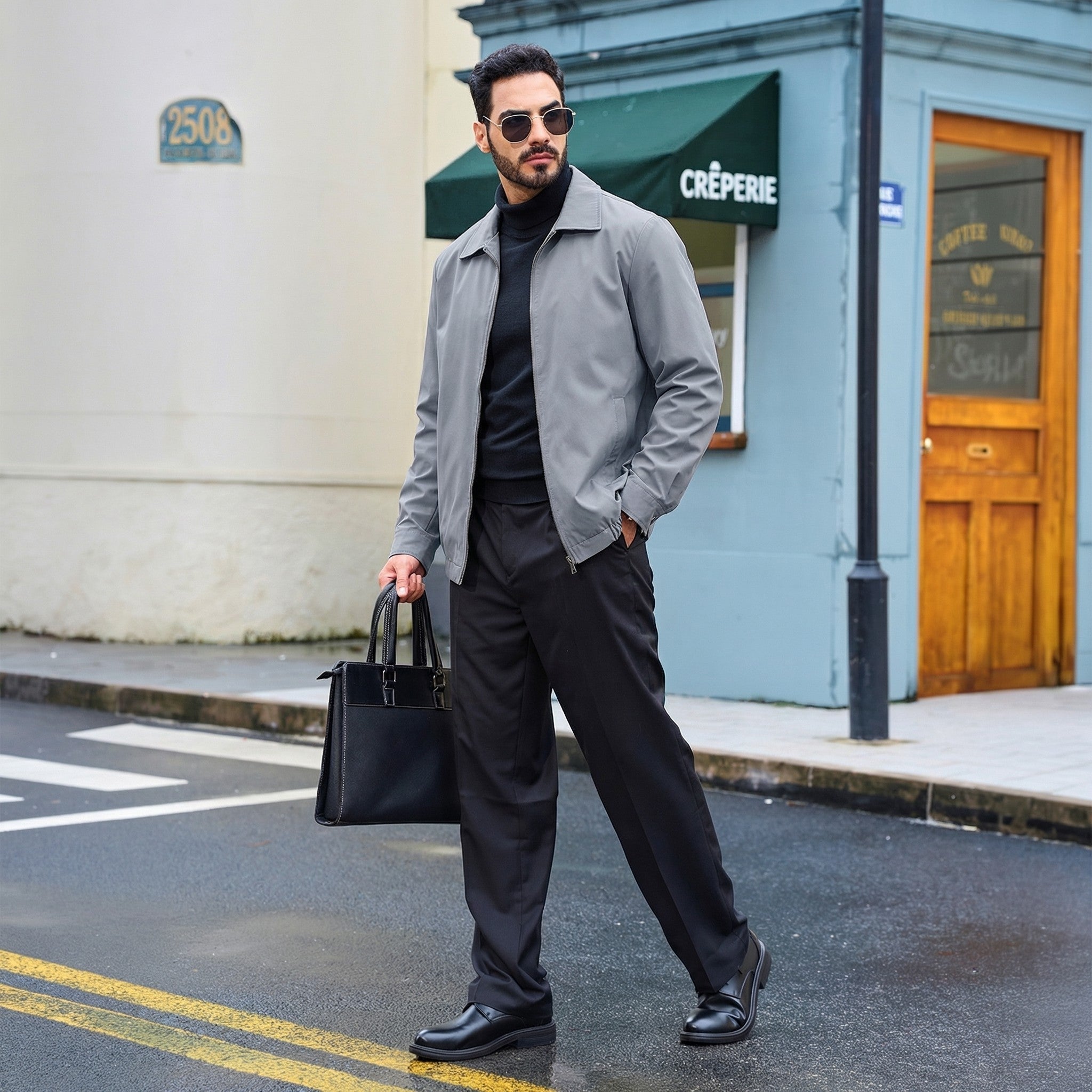 TACVASEN Light Grey Men's Lightweight Spring Jacket Lapel Collar Coat