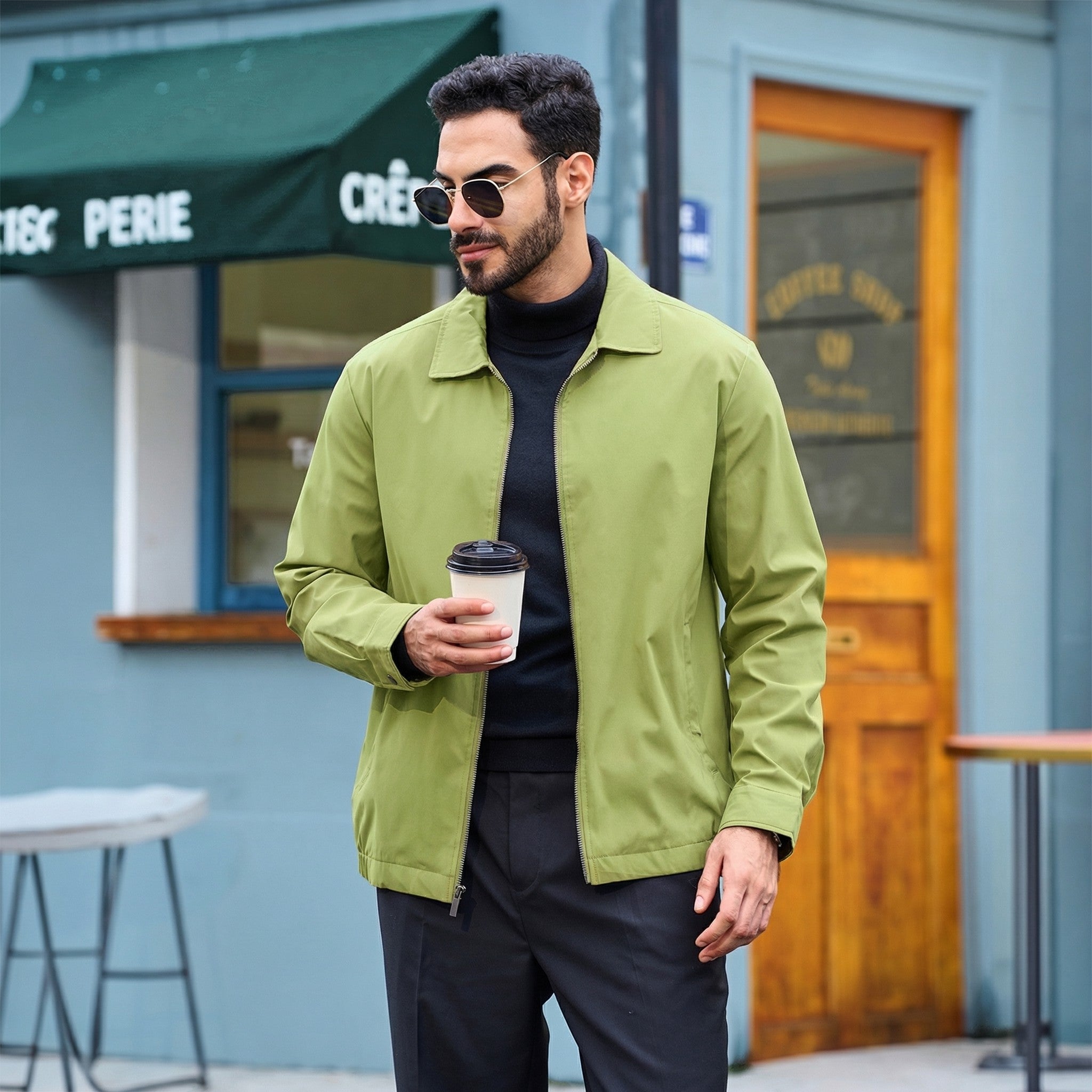 TACVASEN Olive Green Men's Lightweight Spring Jacket Lapel Collar Coat