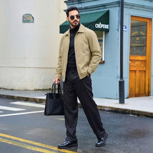 TACVASEN Khaki Men's Lightweight Spring Jacket Lapel Collar Coat