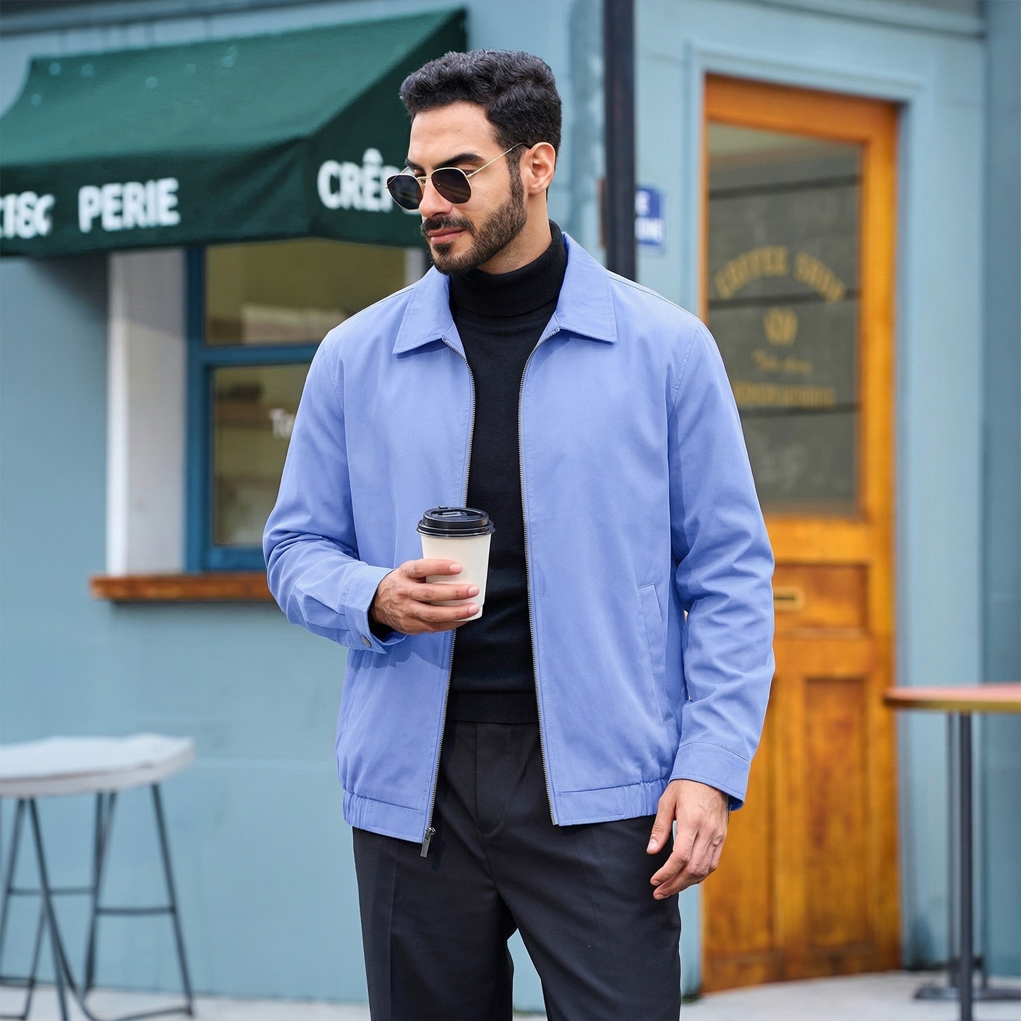 TACVASEN Light Blue Men's Lightweight Spring Jacket Lapel Collar Coat