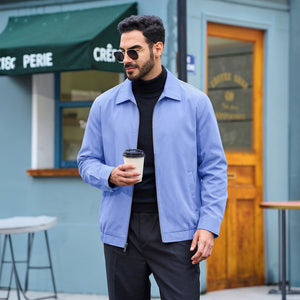 TACVASEN Light Blue Men's Lightweight Spring Jacket Lapel Collar Coat