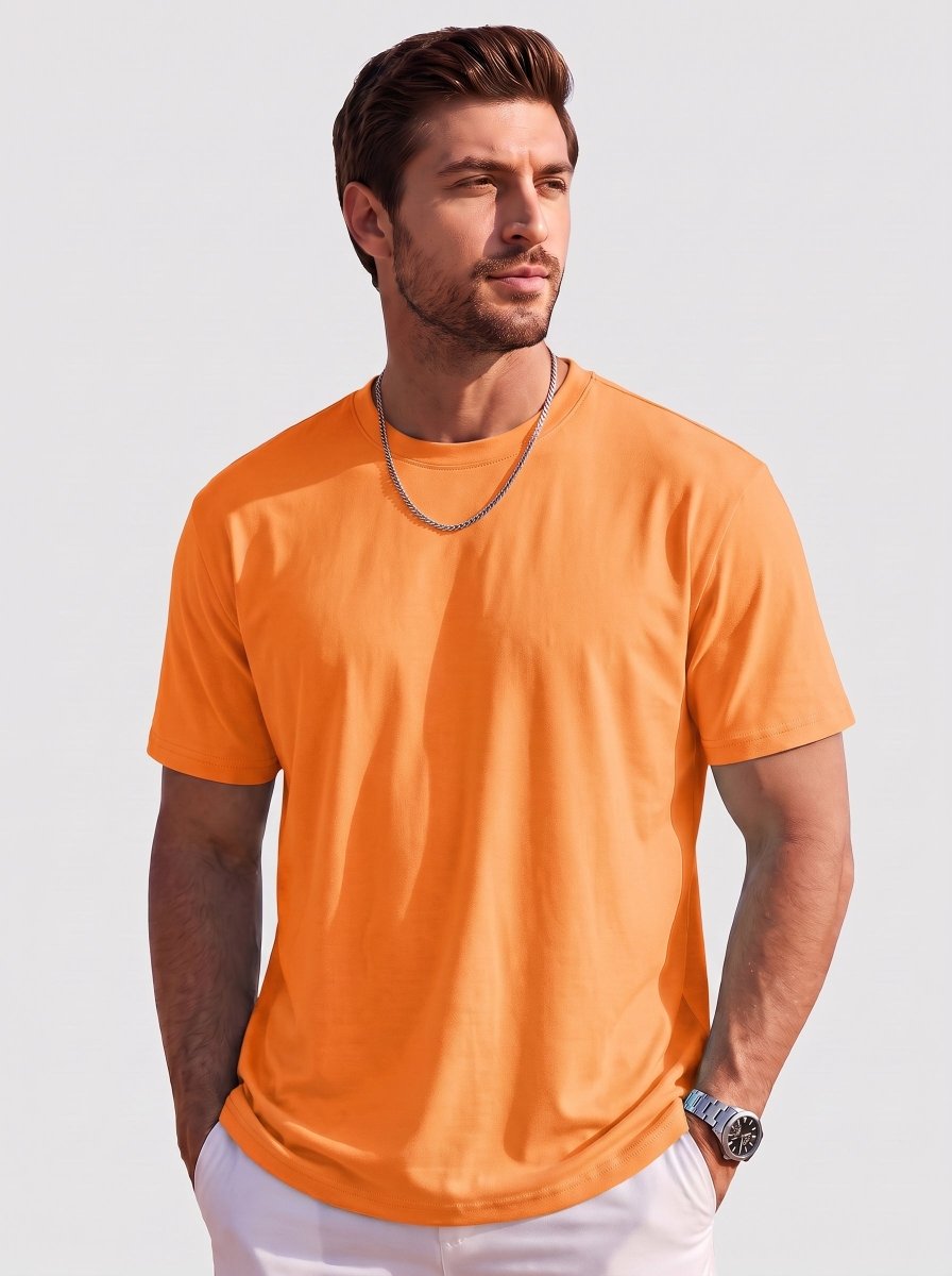 TACVASEN Fluorescent Orange Men's Lightweight UPF 80+ Casual Crew Neck Tees