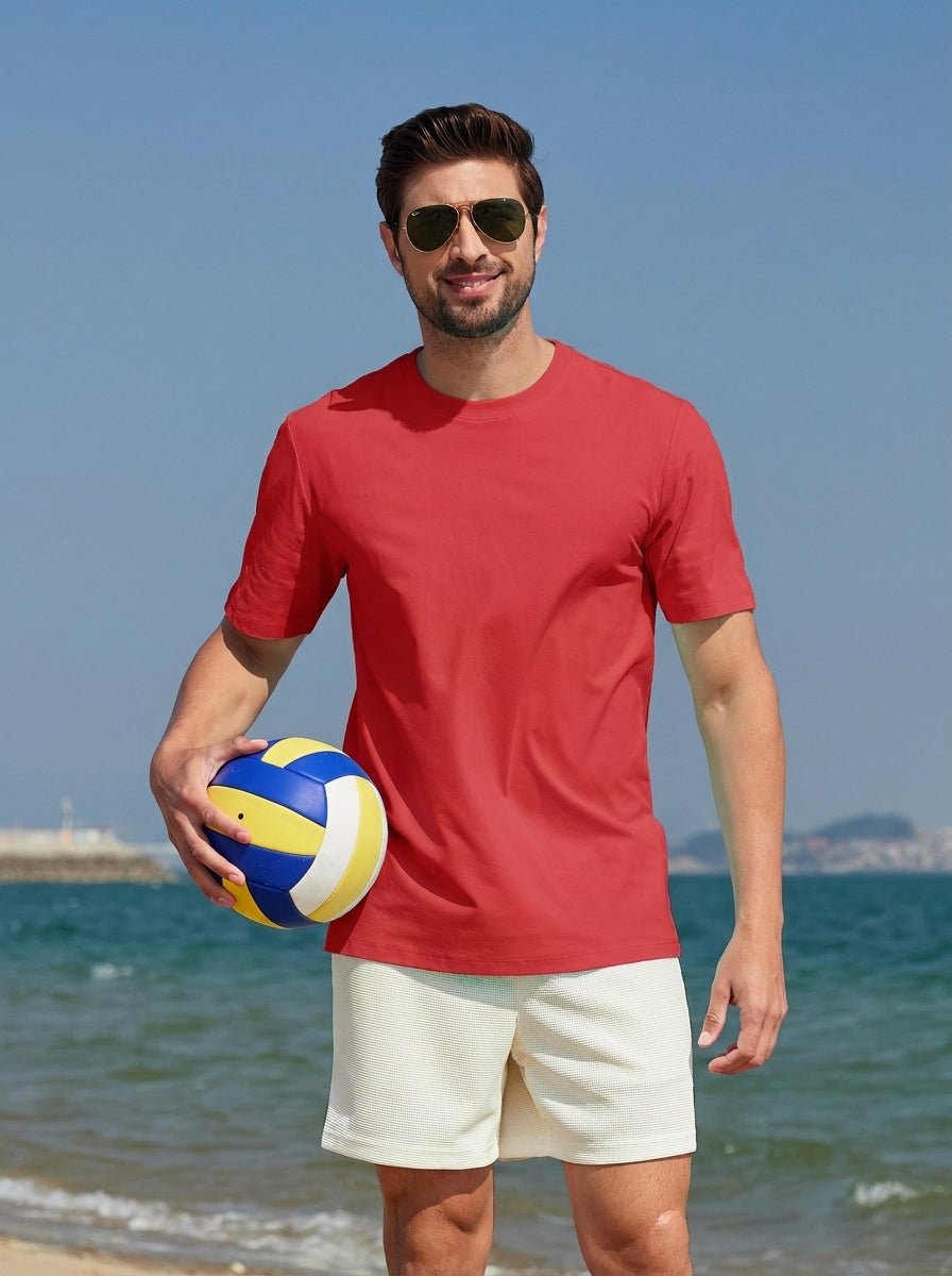TACVASEN Red Men's Lightweight UPF 80+ Casual Crew Neck Tees