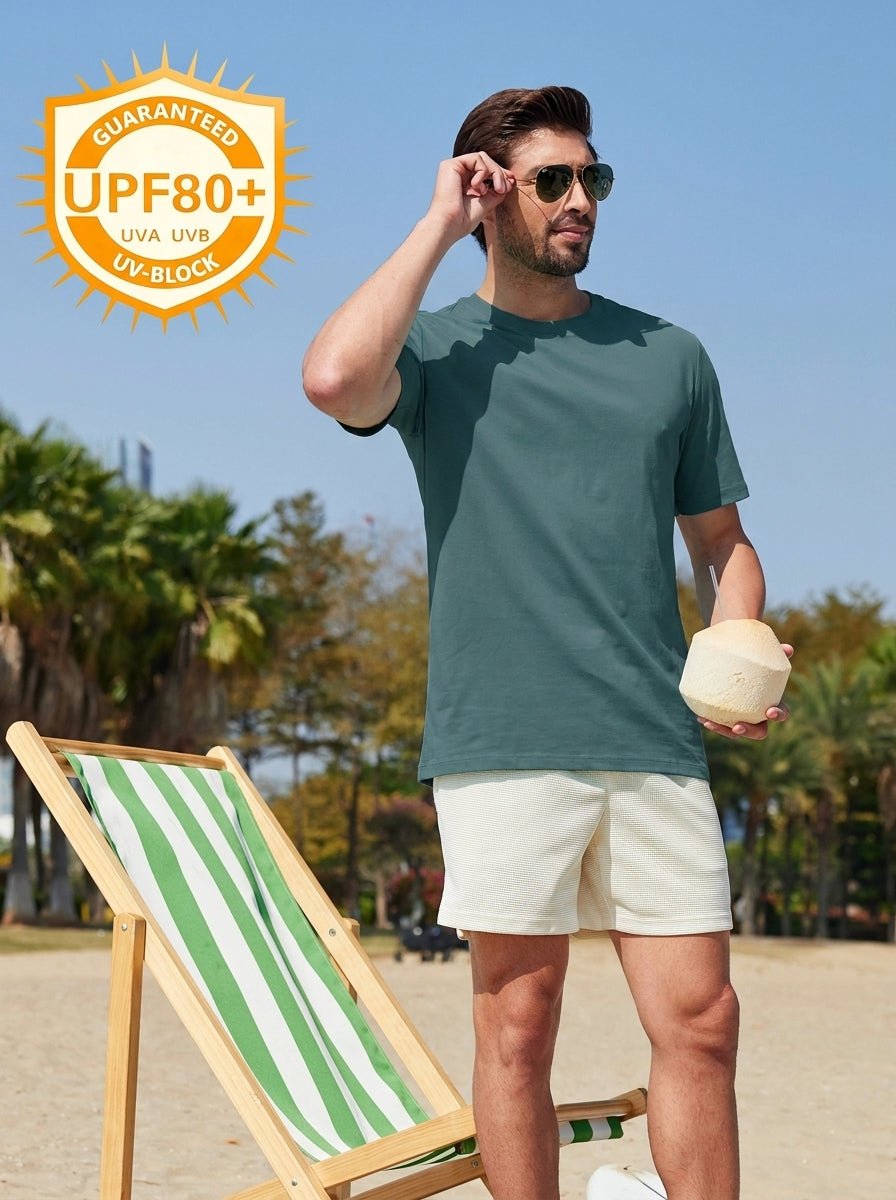 TACVASEN Dark Teal Men's Lightweight UPF 80+ Casual Crew Neck Tees