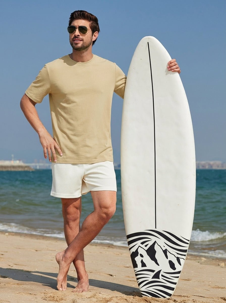 TACVASEN Khaki Men's Lightweight UPF 80+ Casual Crew Neck Tees