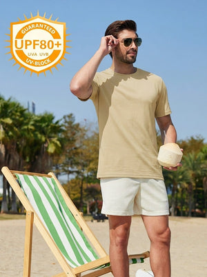 TACVASEN Khaki Men's Lightweight UPF 80+ Casual Crew Neck Tees