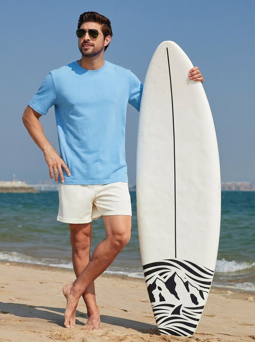 TACVASEN Sky Blue Men's Lightweight UPF 80+ Casual Crew Neck Tees