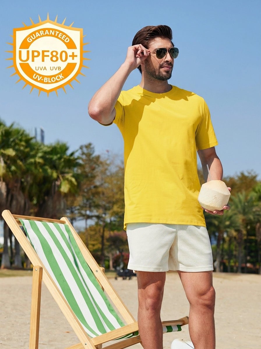 TACVASEN Yellow Men's Lightweight UPF 80+ Casual Crew Neck Tees