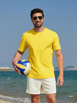 TACVASEN Yellow Men's Lightweight UPF 80+ Casual Crew Neck Tees