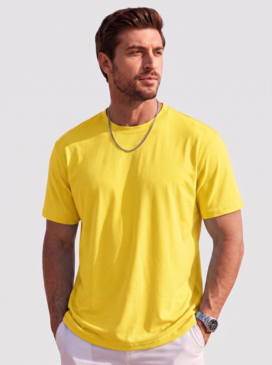 TACVASEN Yellow Men's Lightweight UPF 80+ Casual Crew Neck Tees
