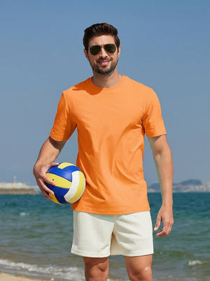 TACVASEN Fluorescent Orange Men's Lightweight UPF 80+ Casual Crew Neck Tees