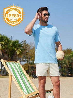 TACVASEN Sky Blue Men's Lightweight UPF 80+ Casual Crew Neck Tees