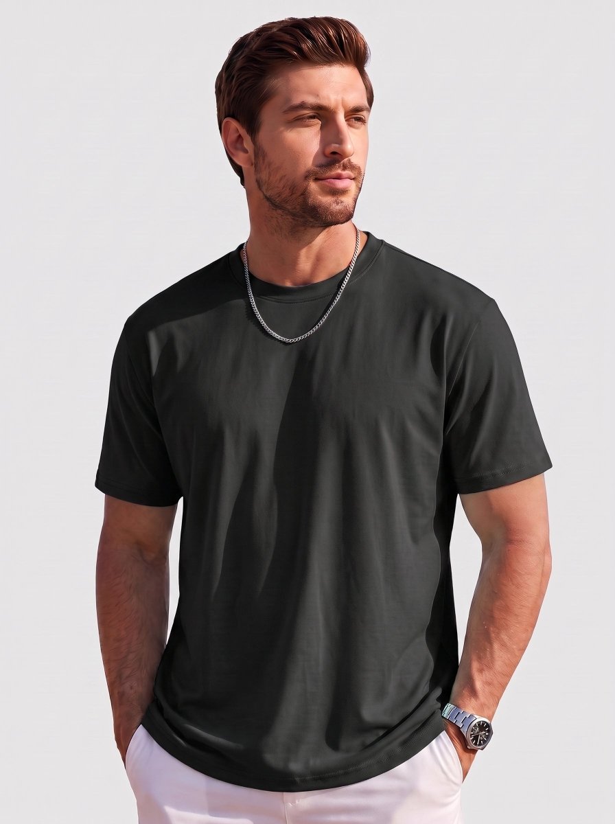 TACVASEN Black Men's Lightweight UPF 80+ Casual Crew Neck Tees