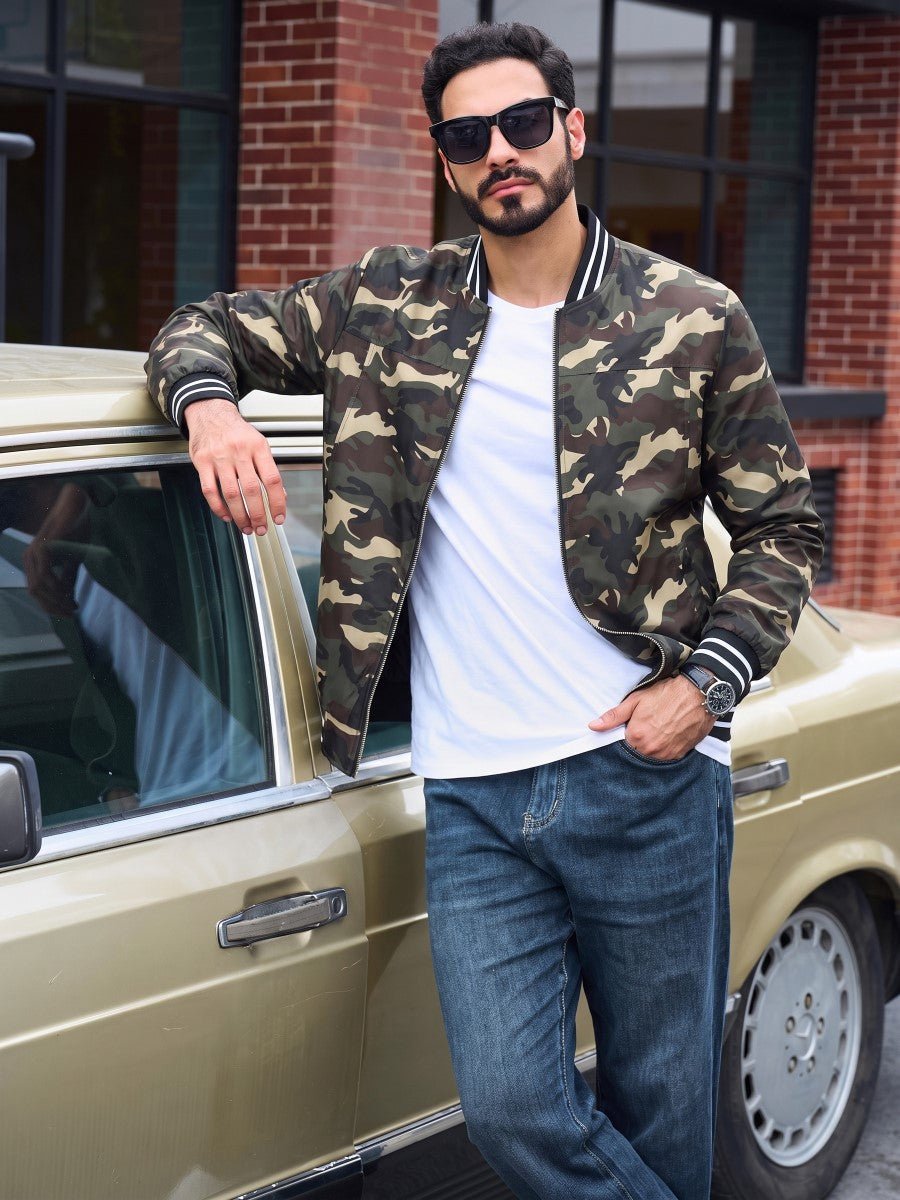 TACVASEN Army Green Camouflage Men's Lightweight Water Resistant Bomber Jacket